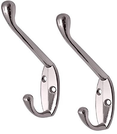 H-Smart 8 x Polished Chrome Metal Double Hat & Coat Hooks, Wall Mounted Door Hangers for Robe, Dress - Strong, Heavy Duty, Modern Screw-in Hooks for Bathroom, Bedrooms