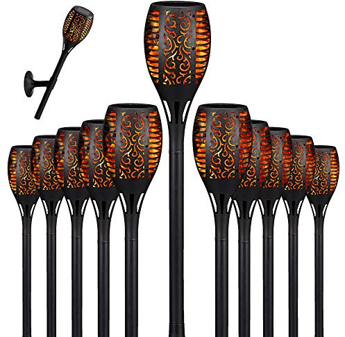 LED Solar Fackel 12er Set Flammenflackern ca. 58cm Licht Lampe stellen stecken Wandhalterung