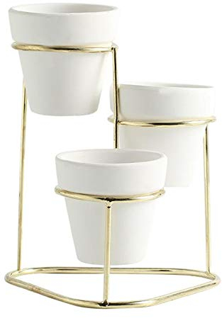 3X Keramik Sukkulenten Pflanzer Töpfe, Moderne Innen Container mit Metallic Stand, mit Mini Bewässerung Ablauf, Gold A
