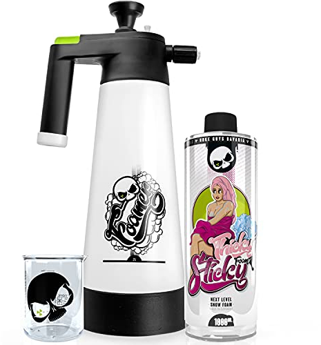 NUKE GUYS VORWÄSCHE SET: THICKY STICKY SNOW FOAM pH neutral + FOAMER HD ALKA LINE - 2 Liter Sprühflasche mit 3 verschiedene Schaumdüsen + hochwertiger 150ml Messbecher