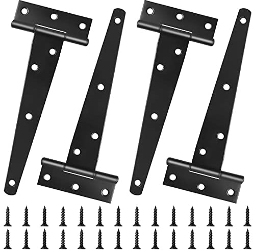 Changrongsheng 4 Pack 6 inch/150mm Heavy Duty T-Hinges Black Tee Strap Hinge Metal Door Shed Hinges Gate Hinge Tee Hinge with Screw for Wooden Door, Shed Doors, Barn, Garden Gate, Windows, Fence