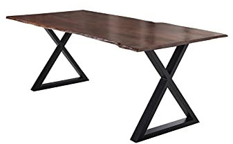 SAM Esstisch 220x100 cm Lubin, Akazienholz nussbaumfarben, Massiver Esszimmertisch mit echter Baumkante, Baumkantentisch mit geschlossenem X-Gestell Schwarz, 26 mm Tischplatte