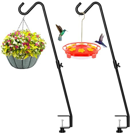 FEED GARDEN, verstellbarer Deckhaken, 73,9 cm, solide Stahl-Deckhänger für Vogelfutterspender, Laternen, Blumenkörbe, Drahtkörbe für Suet-Futter, mit Klemme, Schwarz, 2 Stück