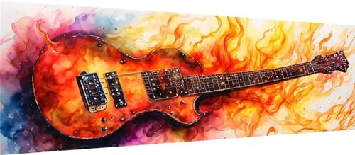 5D Diamond Painting Set Feuer Gitarre Diamant Painting Bilder Kinder DIY Voll Diamant Crystal Art Malerei Stickerei Kreuzstich Malen Nach Zahlen Erwachsene Basteln für Decor Wohnwand 50x100cm K-2101