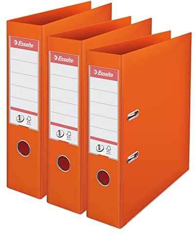 Esselte VIVIDA 624281 Aktenordner, A4, 75 mm Rücken, 500 Blatt Kapazität, PP, Kunststoffdeckel, Aktenordner und Ordner, Orange, 3 Stück, 624281
