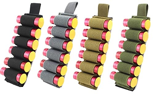 ACEXIER 4PCS 6 Round Shell Holder Tactical Shotgun Buttstock 12/20GA Cartuccia Shell Case Bag Militare Elastico Munizioni Proiettile Carrier Holster (4 colori inclusi)