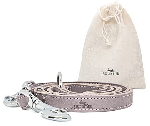 FREUDENTIER Hundeleine aus zertifiziertem Leder 2m, 3-Fach verstellbare Führleine, liebevoll in Holland produziert, hochwertig und stilvoll, Amstelpark Kollektion (Graubraun, 20mm breit)