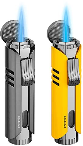 PIPITA Lot de 2 briquets Torche Coupe-Vent à Jet de gaz Butane Briquet en métal à Flamme Unique, Flamme réglable et Briquet (Butane Non Inclus) (Black+Yellow)