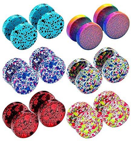 JewelryWe 6 Pairs Fake Plugs Faux Gauges Earring for Men Women - Stainless Steel Dumbbell Ear Studs, Cheater Illusion Tunnel Ear Plugs
