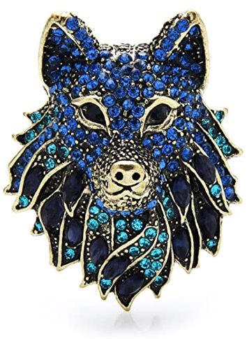 KhuWan Étincelle Strass Loup Broches pour Femmes Hommes 2 Couleurs Noir Bleu Cool Loup Broche Broche Bijoux Cadeaux