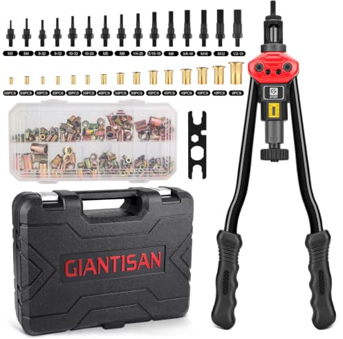 G GIANTISAN 40,6 cm Nietmuttern-Werkzeug-Nietmuttern-Set mit 15 SAE und metrischen Dornen, 236-teiliges Nietmutter-Sortimentskit und robuster Tragetasche