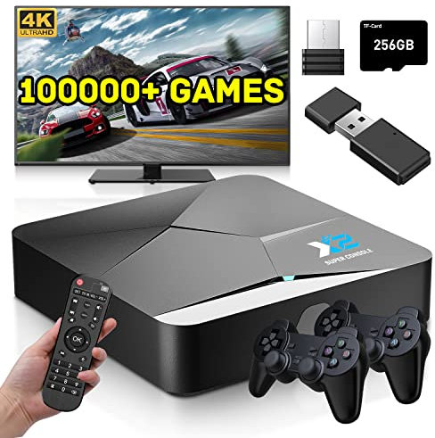 Kinhank Super Console X2 Retro Video Game Console with 100,000+Games,EmuElec 4.5&Android TV 9.0 Dual System,4K HD Emulator Console,Game Consoles Compatible with PSP/PS1/DC/MAME/ARCADE,2.4+5G,BT 5.0