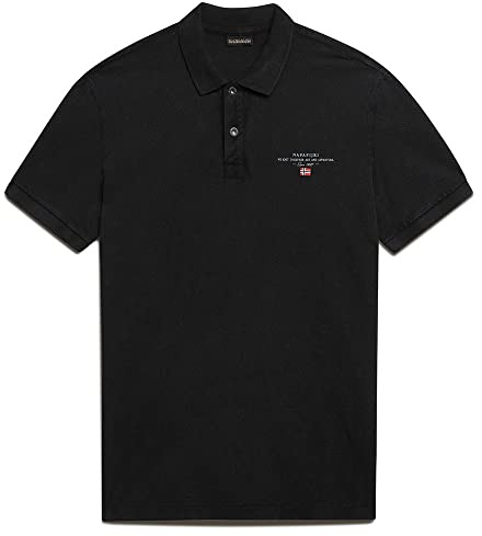 NAPAPIJRI Herren-Poloshirt Elbas SS 4 Schwarz Kurzarm Piqué-Stoff Verschluss mit Knöpfen Glattstrick