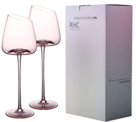 HIUHIU Slanted Red Wine Glasses Set of 2, Hand-Blown Long Stem Wine Glasses Premium Crystal Glassware for Wedding/Wine Tasting/Anniversary,Bordeaux L