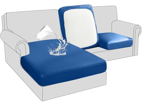 BXFUL Sofa Sitzkissenbezüge wasserdichte Leder Sofakissenbezüge Sofa Kissenbezüge Stretch Rückenlehnen Kissenbezug Couch Sofa Sitzbezug (Großer 3-Sitzer,Blau)