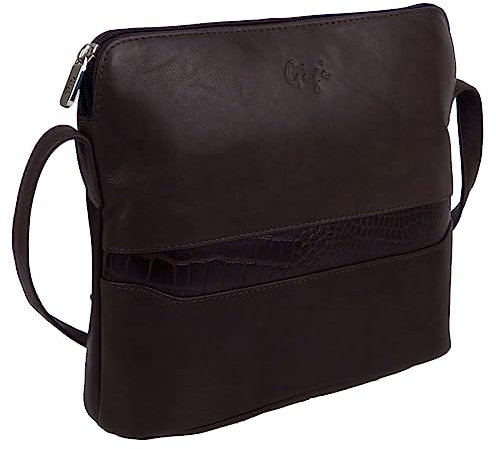Gigi Damen-Umhängetasche aus Leder, mit Krokodilprägung, Braun, braun
