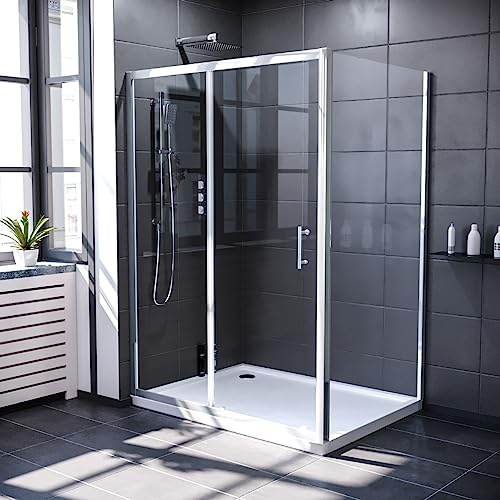 Keni 1300mm Shower Sliding Door & 700mm Frameless Glass Side Panel Screen Chrome