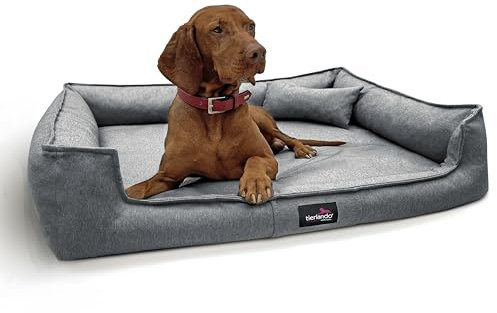 tierlando® Orthopädisches Hundebett Gustav Scandi CHIC mit elegantem waschbarem Bezug und herausnehmbarer mobiler Matratze für maximalen Liegekomfort Größe: 130x100cm | 06 Grau