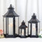TRIROCKS Set von 3 Dekorativen Laternen 46 33,5 & 24cm Hoch Große Laterne Metall Kerzenhalter mit Gehärtetem Glas für Weihnachten Wohnzimmer Garten Event Innen Außen (Schwarz)