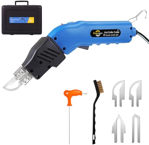 Komsepor 80W Coupe-mousse Électrique à Chaud avec 4 Lames en Nickel 0-500℃ 220-240V avec Système de Refroidissement Convient pour EPP, EPS, Carton KT, Éponge, Fibre Synthétique, Tissu, Corde, Câble