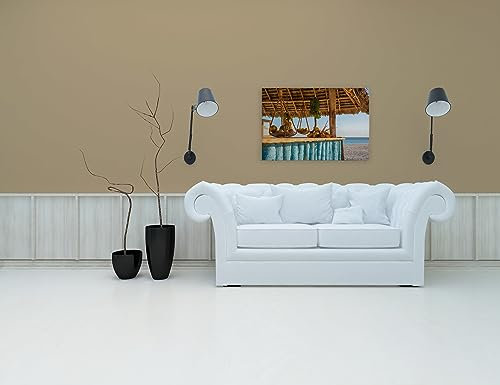 A.S. Création Leinwandbild Strandbar am Meer - Kunstdruck blau braun - 90x60 cm Querformat - Moderne Wanddekoration Schlafzimmer Wohnzimmer Küche - Bild auf Keilrahmen