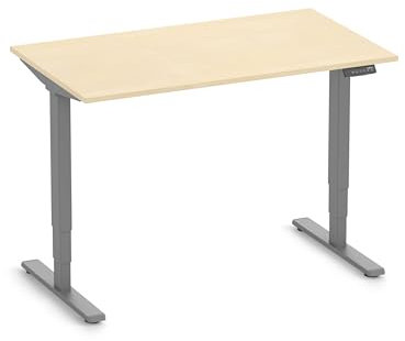 Ergolutions® FOKUS Schreibtisch, Gestell Grau, Tischplatte 1200 x 700 x 19 mm Birke - Elektrisch höhenverstellbar bis 128 cm, 80kg Traglast, schnelle leise Motoren, ergonomischer Standing-Desk