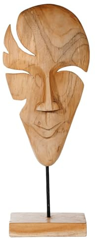 Vakarua Maske aus Teakholz Höhe 50 cm Figur Holz Skulptur Abstrakt Gesicht Mensch Mann Frau Deko Schnitzerei Dekoration