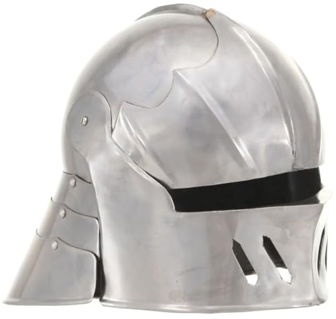 vidaXL Mittelalterlicher Ritter Helm Eisenhut Ritterhelm Stahlhelm Kreuzritter Rüstung Antik Replik für LARP Cosplay Halloween-Party Schaller Visierhelm Reenactment Silbern Stahl