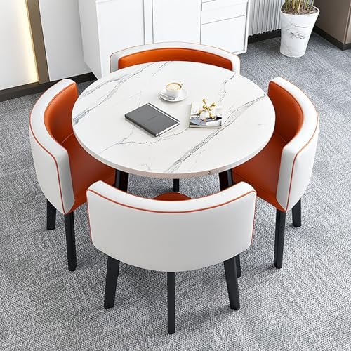 Besprechungstisch Tisch- Und Stuhl Kombination Küchentisch Und Stühle For 4 Personen Hergestellt Aus Weißem Marmorimitat Verhandlungstisch Meetings Kleine Haus Küche 80cm Runder Tisch Dessert Shop ( C