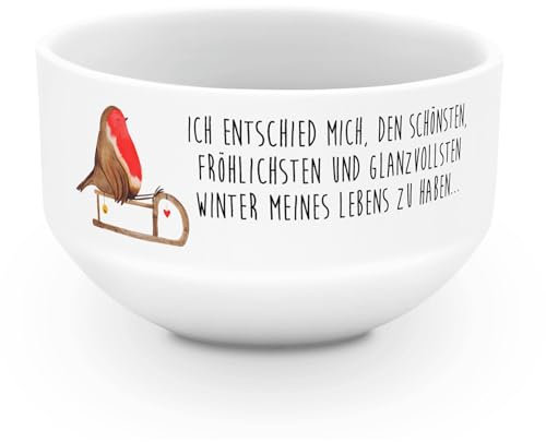Mr. & Mrs. Panda Müslischale Rotkehlchen Schlitten - Geschenk, Müslischale Porzellan, Heiligabend, Weihnachten, Wintermotiv, Bunte Müslischalen,