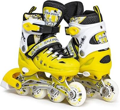 Scale Sports – Verstellbare Rollschuhe mit leuchtenden Rädern für Kinder und Erwachsene – Inline-Rollschuhe für Kinder (gelb, UK 5-7 (EU 38-41) L)