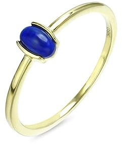 Whoiy Lapislazuli Ring Damen, Echtgold Ehering Verlobungsringe Einfach Oval Lapislazuli Hochzeitsring Trauring für Frauen Gelbgold 750 Gr 66 (21.0)