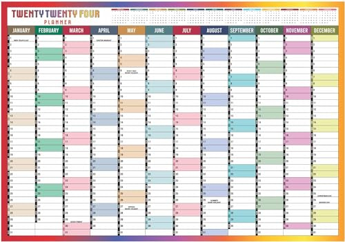 Jahresplaner 2024, A2, großer Wandkalender, Jahresplaner, groß von Januar bis Dezember, Gesamtjahresplanung, Studenten, Familie, Zuhause, Schule, Büro, Arbeit, Studium, Diagramm, Jahresposter