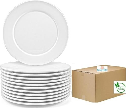 slamtech 12 Pcs Side Plates White - Round Porcelain Small Dinner Dish Tableware Wide Rimmed Service Plate Dessert Plates for Salad Dinner Bread - Boxed