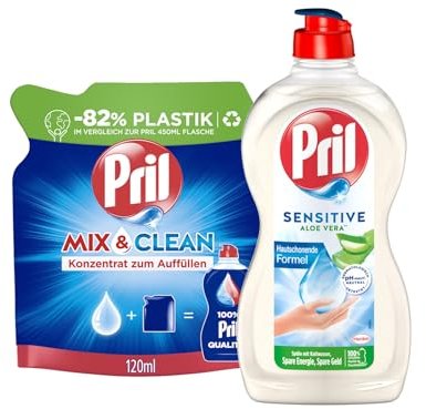 PRIL-Set 1x Original Konzentrat Mix & Clean Original (1x 120ml) & 1x Sensitive Aloe Vera (1x 450ml), Handgeschirrspülmittel-Set mit höchster Fettlösekraft, für sauberes Geschirr