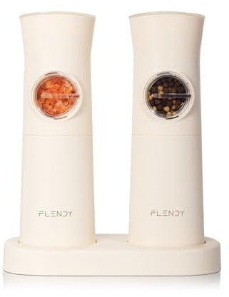 Flendy Gravity Electric Salt and Pepper Grinder Set Rechargeable, Automatic Salt and Pepper Grinder Set with USB C Charging Base, Gravity Salt and Pepper Shakers Set Electric