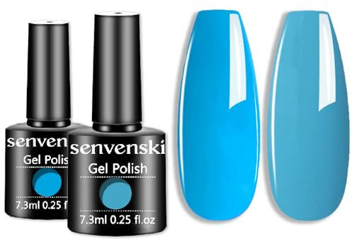 Senvenski Blue Gel Nail Polish Kit - UV/LED Soak Off Nail Art Set with Bright Light Royal Sky Blue Colours | Manicure Gift Kit for Women Salon Home Use (CS2-024)