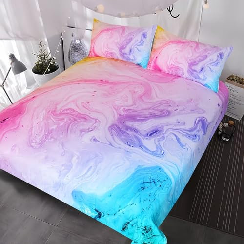 Tabeskly Kids Mädchen Cute Aesthetic Regenbogen Rainbow BettwäSche Kinder KinderbettwäSche Bed Duvet Cover Bedding Set Bunt Mehrfarbig 135×200cm