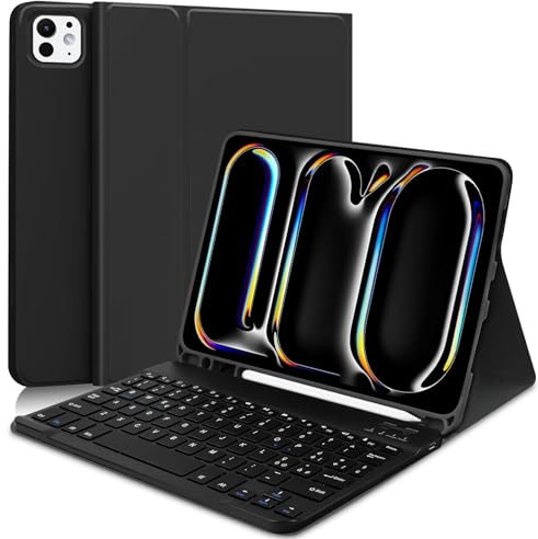 AGARELE Tastiera Custodia per iPad Pro 11 M4(2024), Italiano Layout QWERTY Tastiera, Bluetooth Rimovibile Custodia Tastiera per iPad Pro 11, Tastiera per iPad Pro 11 con Supporto Pen, Nero