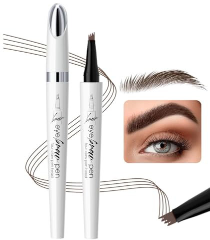 Magischer Augenbrauenstift mit 4 Gabelspitzen, 2025 Neuer 3D Microblading Augenbrauenstift Konturstift, Wasserfester Eyebrow Pencil Präziser Erzeugt Mühelos Natürlich Aussehende Brauen Dunkelbraun