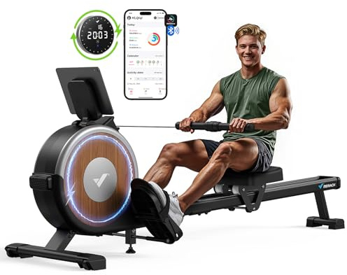 MERACH Rowing Machine for Home Gym 16 Resistance Levels | Quiet Magnetic Rower Machine, Improved Double Rails for Increased Stability, Easy Assembly, App Connectable