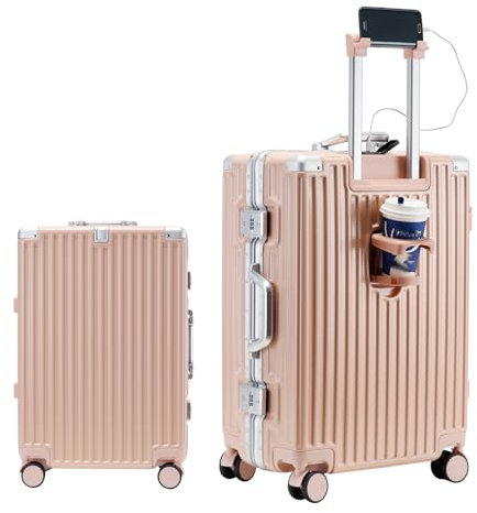 lesulety Valise 2 Pièces Valise Rigide Valise Moyenne Valise 4 Roues Légère Valise Cabine avec Chargeur USB,Rose,20in+26in