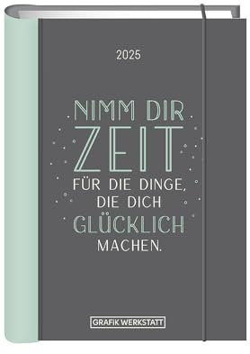 Terminplaner Hardcover - Nimm dir Zeit A6 - Taschenkalender 2025 - Grafik Werkstatt - Buchkalender mit Verschlussgummi und Postkarten - 1 Woche auf 2 Seiten - 11 cm x 15,5 cm
