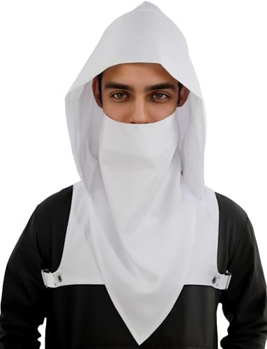 AIEOE Mittelalter Gugel Steampunk Mönch Kapuze Gothic Kapuzenschal Unisex Erwachsene für Cosplay LARP Halloween Karneval - Weiß
