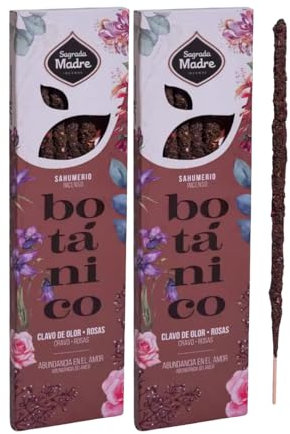 Sagrada Madre - Pack de 2: Incienso Botánico de Clavo de Olor y Rosas Artesano para Abundancia en el Amor (6 Varillas Premium de Duración Extra) | Sahumerio Natural Hecho a Mano.