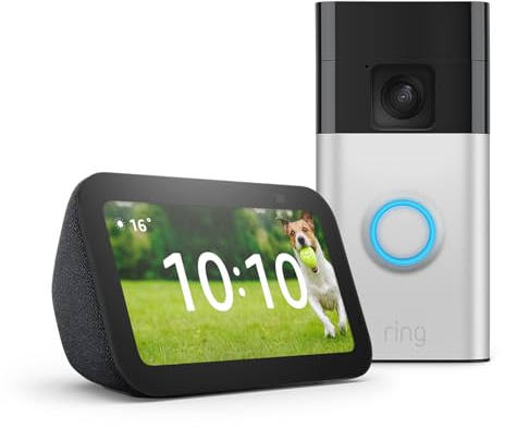 Ring Akku-Videotürklingel (Battery Video Doorbell), Nickel Matt, Funktionert mit Alexa + Echo Show 5, Anthrazit - Smart Home-Einsteigerpaket