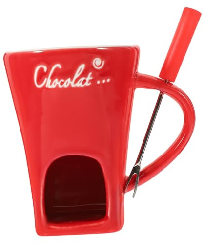 PHENOFICE 1 Jeu Four à Chocolat Joli Bol à Dessert Pots à Fondue Au Chocolat Tasses à Fondue avec Fourchettes Creuset De Bougies Mini Caquelon à Fondue Fonte Chocolatier en Céramique Rouge