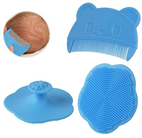 Aolso Baby kamm für milchschorf, 2 Stück Babykamm, Baby-Haarkamm, Baby Haarbürste mit weichen Zähnchen, Neugeborene Haarkamm, Geschenk zur Babyregistrierung (Blau)