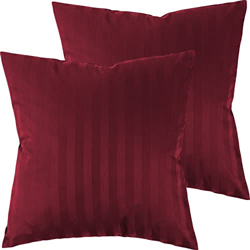 Pure Label 2er Set Mako Satin Damast Streifen Kissenbezüge 50x50 cm aus 100% Baumwolle in rot| Traumhaft weiche Deko Kissen passend zu unseren Bettwäsche Sets