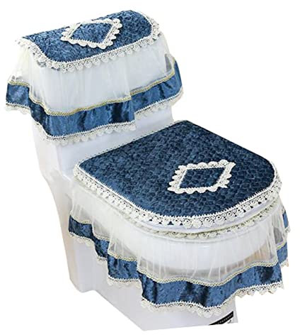 Ciieeo Luxuriöse Toilettensitzbezüge 3-teiliges Set Goldene Spitzenstickerei Standard-Passform Bequem Europäischer Charme